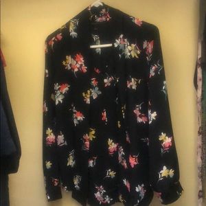 Ann Taylor floral print and black blouse